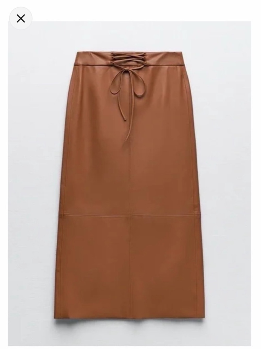 Zara Lace‎ Up Faux Leather Midi Skirt Camel Brown Tan. XS